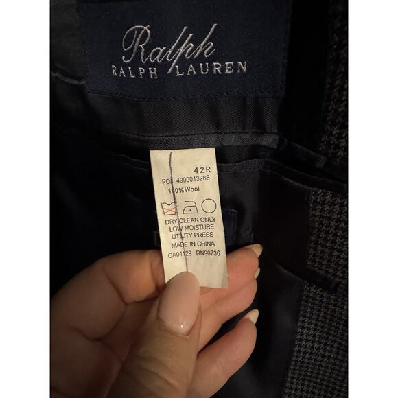 Ralph Lauren Houndstooth Blazer Men's 42R Navy Blue 3 Button Sport Coat Wool - Picture 8 of 8